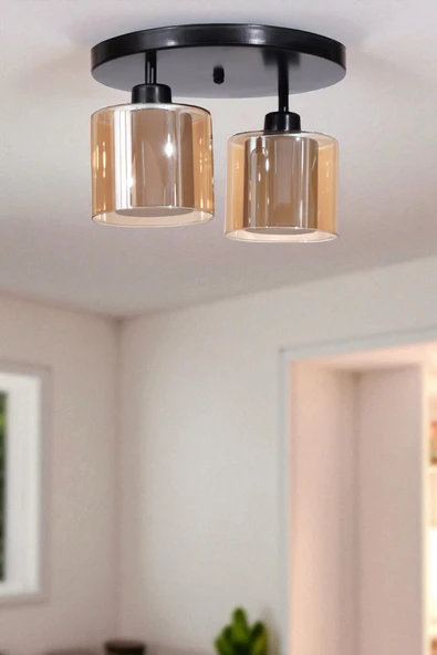 Lumexx YENİ SAHRA 2 Lİ TEPSİLİ SİYAH PLAFONYER AVİZE ürün görseli