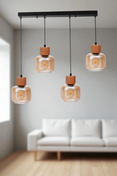 Lumexx LİDYA 4 LÜ SIRALI SİYAH BAL CAMLI SARKIT ürün görseli