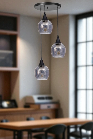 Lumexx ENZO 3 LÜ TEPSİLİ SİYAH FÜME CAMLI SARKIT ürün görseli