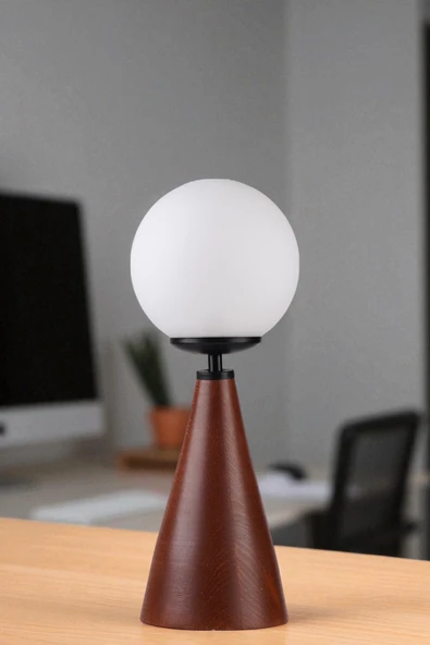 Lumexx JUNO CEVİZ BEYAZ CAMLI MASA LAMBASI ürün görseli