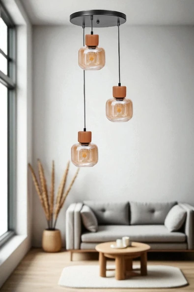 Lumexx LİDYA 3 LÜ TEPSİLİ SİYAH BAL CAMLI SARKIT ürün görseli