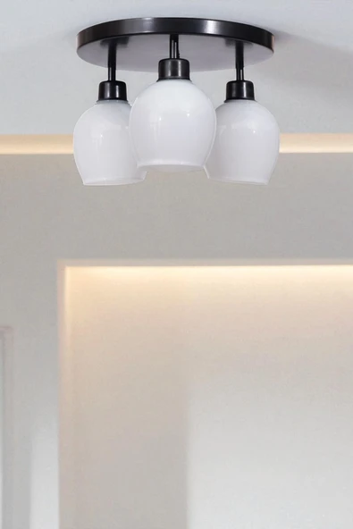 Lumexx ENZO 3 LÜ TEPSİLİ SİYAH BAL CAMLI PLAFONYER AVİZE ürün görseli