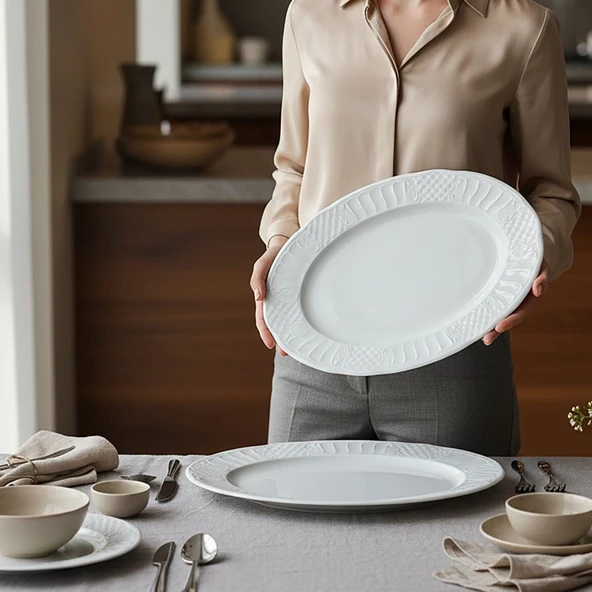 GÜRAL PORSELEN Sembol 2 Parça 35 cm Kayık Tabak - Resim 2