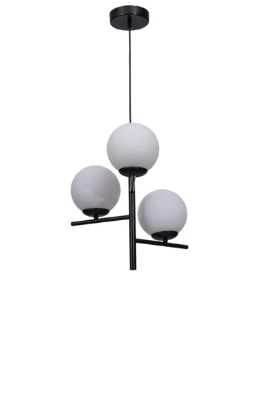 Lumexx TERRA 3 LÜ SİYAH BEYAZ CAMLI AVİZE - Resim 2