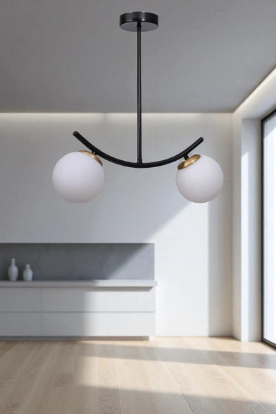 Lumexx VELVET 2 Lİ SİYAH BEYAZ CAMLI PLAFONYER AVİZE ürün görseli