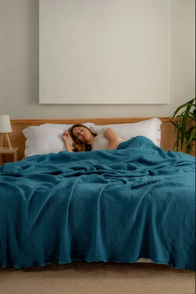 Rayme Textile Müslin Yatak Örtüsü Ultra Yumuşak Yüksek Kaliteli 4 Kat Muslin Pike (Tek Kişilik (240x280 cm) - Resim 6