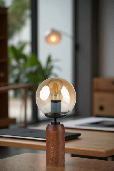 Lumexx LOLE CEVİZ BAL CAMLI MASA LAMBASI - Resim 2
