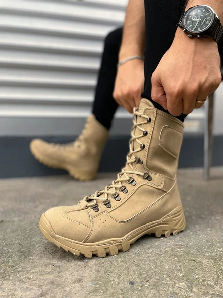 JET-999 Strike Bağcıklı Ortopedik Taban Günlük Süet Erkek Askeri Postal Bot SKT Kum - Resim 3
