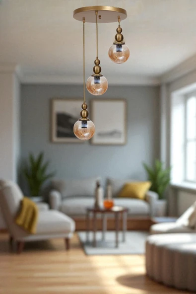 Lumexx YAREN 3 LÜ TEPSİLİ ESKİTME BAL CAMLI SARKIT ürün görseli