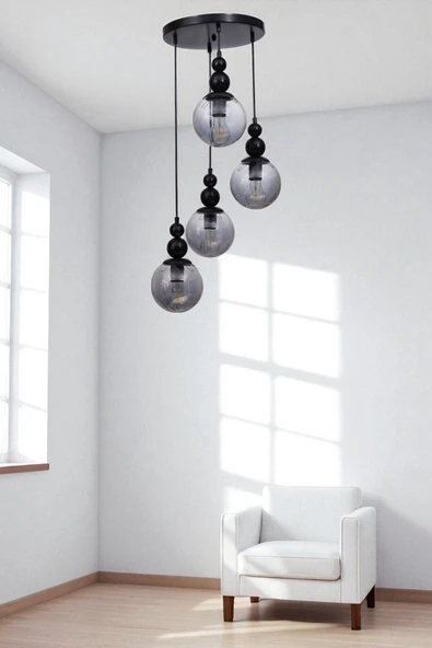 Lumexx YAREN 4 LÜ TEPSİLİ SİYAH FÜME CAMLI SARKIT ürün görseli