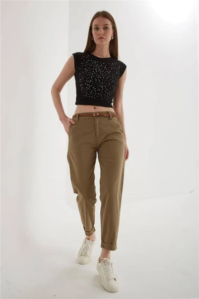 FASHION FRIENDS KADIN KEMERLİ PANTOLON 25Y0107K1 - Resim 5