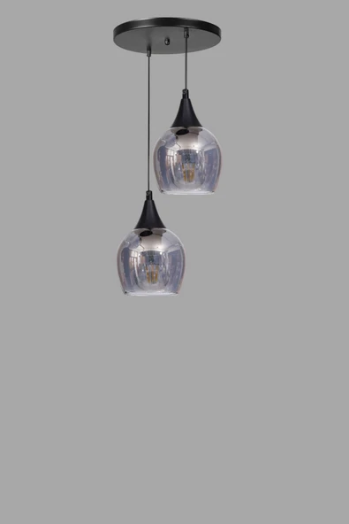 Lumexx ENZO 2 Lİ TEPSİLİ SİYAH FÜME CAMLI SARKIT - Resim 3