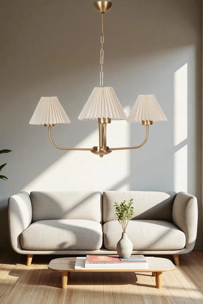 Lumexx APOLLO 3 LÜ ESKİTME PİLELİ KREM ABAJURLU AVİZE ürün görseli