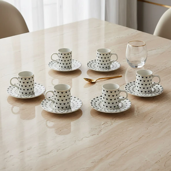 GÜRAL PORSELEN Camelia 12 Parça 6 Kişilik Kahve Fincan Takımı 6656 - Resim 5