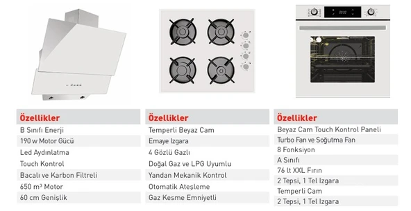 Alveus beyaz cam dijital 3 lü ankastre set - Resim 2