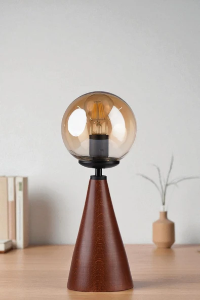 Lumexx JUNO CEVİZ BAL CAMLI MASA LAMBASI ürün görseli