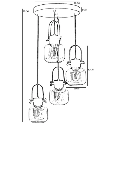 Lumexx MASAL 4 LÜ TEPSİLİ SİYAH FÜME CAMLI SARKIT - Resim 6