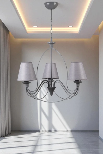 Lumexx BERFİN 3 LÜ GRİ HASIR GRİ ABAJRULU AVİZE ürün görseli