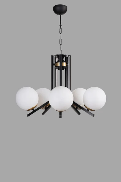 Lumexx YENİ RUBY 5 Lİ SİYAH BEYAZ CAMLI AVİZE - Resim 3