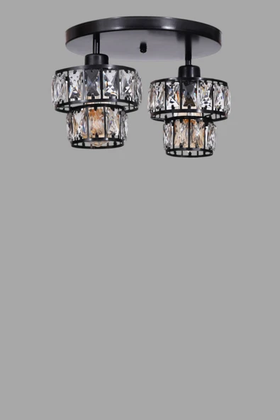 Lumexx LEO 2 Lİ TEPSİLİ SİYAH PLAFONYER AVİZE - Resim 3