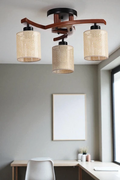 Lumexx WESTON 3 LÜ CEVİZ PETEK ABAJURLU PLOFONYER AVİZE ürün görseli