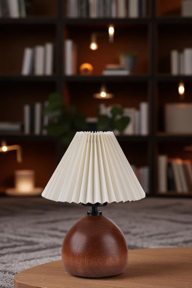 Lumexx CAMERON CEVİZ PİLELİ KREM ABAJURLU MASA LAMBASI ürün görseli