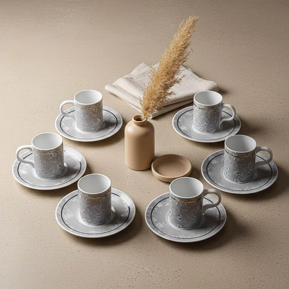 GÜRAL PORSELEN Camelia 12 Parça 6 Kişilik Kahve Fincan Takımı 6707 - Resim 4