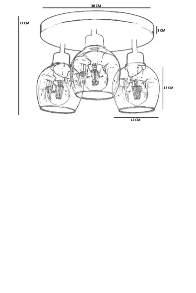 Lumexx ENZO 3 LÜ TEPSİLİ ESKİTME BAL CAMLI PLAFONYER AVİZE - Resim 4