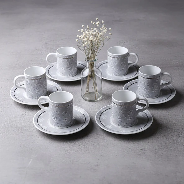 GÜRAL PORSELEN Camelia 12 Parça 6 Kişilik Kahve Fincan Takımı 6707 - Resim 3