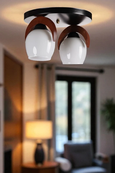 Lumexx HELENA 2 Lİ TEPSİLİ BEYAZ CAMLI PLAFONYER AVİZE ürün görseli