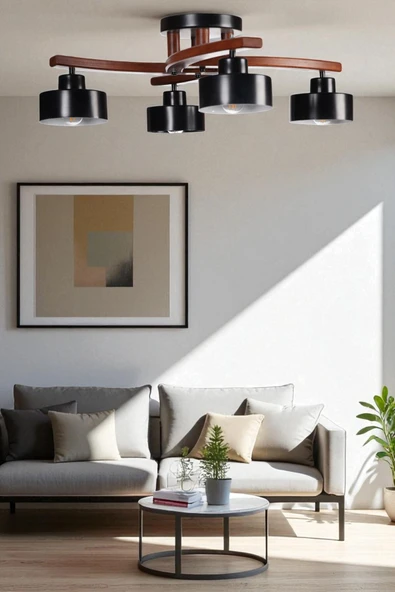 Lumexx WESTON 4 LÜ CEVİZ METAL BAŞLIKLI PLOFONYER AVİZE ürün görseli