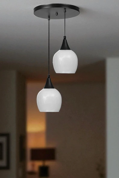 Lumexx ENZO 2 Lİ TEPSİLİ SİYAH BEYAZ CAMLI SARKIT ürün görseli