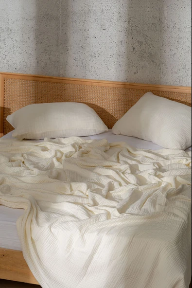 Rayme Textile Müslin Yatak Örtüsü Ultra Yumuşak Yüksek Kaliteli 4 Kat Muslin Pike (Tek Kişilik (240x280 cm) - Resim 5