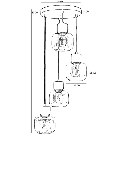 Lumexx LİDYA 4 LÜ TEPSİLİ SİYAH FÜME CAMLI SARKIT - Resim 4