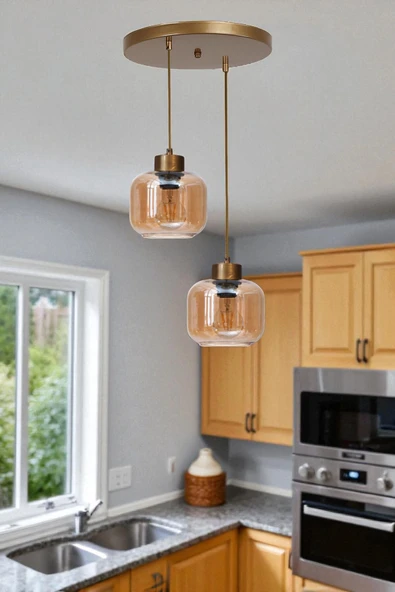 Lumexx PARLA 2 Lİ TEPSİLİ ESKİTME BAL CAMLI SARKIT ürün görseli