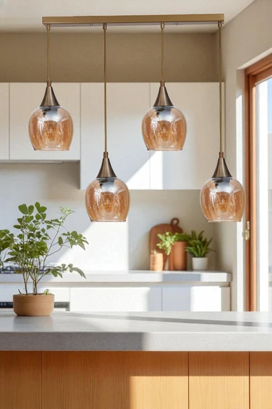 Lumexx ENZO 4 LÜ SIRALI ESKİTME BAL CAMLI SARKIT ürün görseli