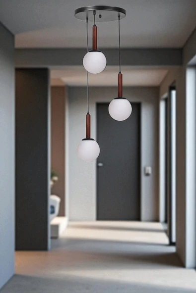 Lumexx IŞIL 3 LÜ TEPSİLİ CEVİZ BEYAZ CAMLI SARKIT ürün görseli