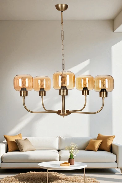 Lumexx APOLLO 5 Lİ ESKİTME BAL CAMLI AVİZE ürün görseli