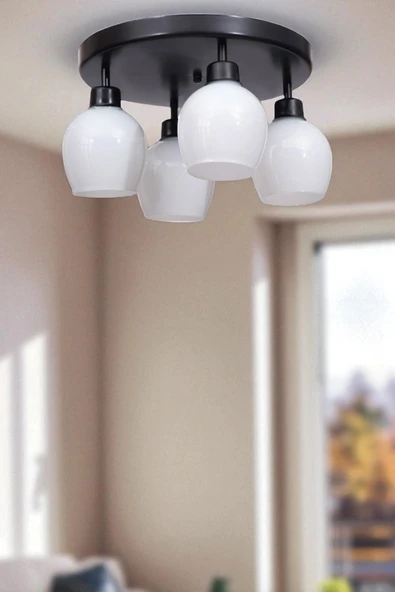 Lumexx ENZO 4 LÜ TEPSİLİ SİYAH BAL CAMLI PLAFONYER AVİZE ürün görseli