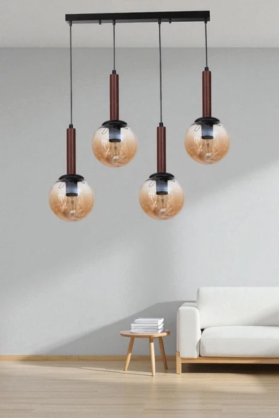 Lumexx IŞIL 4 LÜ SIRALI CEVİZ BAL CAMLI SARKIT ürün görseli