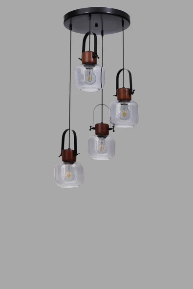 Lumexx MASAL 4 LÜ TEPSİLİ SİYAH FÜME CAMLI SARKIT - Resim 4