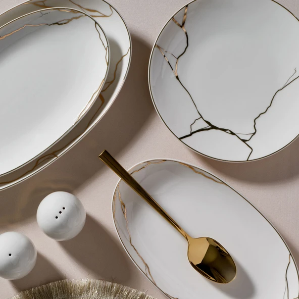 GÜRAL PORSELEN Camelia 54 Parça 12 Kişilik Yemek Takımı 6687 - Resim 7