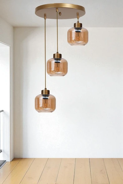 Lumexx PARLA 3 LÜ TEPSİLİ ESKİTME BAL CAMLI SARKIT ürün görseli