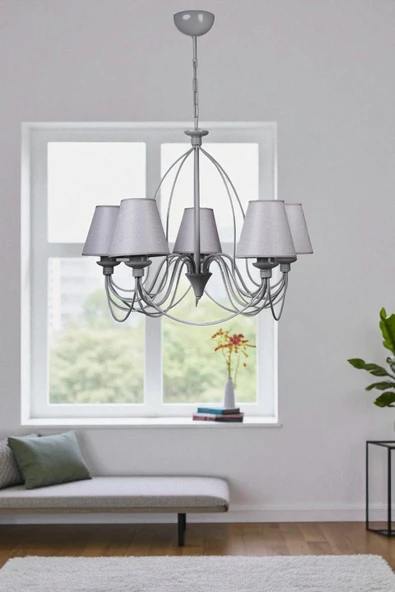 Lumexx BERFİN 5 Lİ GRİ HASIR GRİ ABAJRULU AVİZE ürün görseli