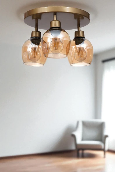 Lumexx ENZO 3 LÜ TEPSİLİ ESKİTME BAL CAMLI PLAFONYER AVİZE ürün görseli