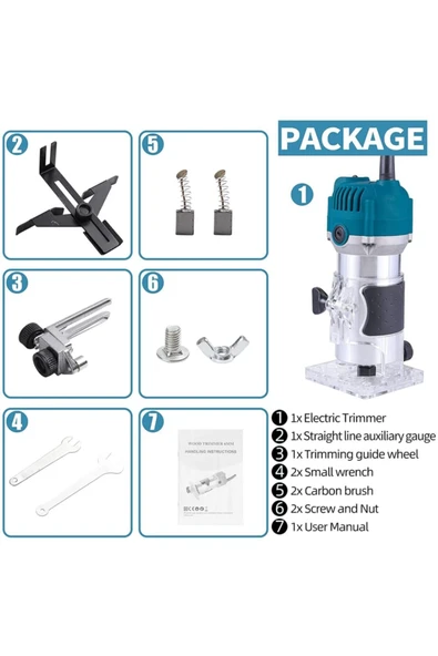 stilmax 3000w 6 Kademe Devir Ayarlı Formika Traşlama El Tipi Freze Makinası Pens 6mm + Yedek Kömür - Resim 2