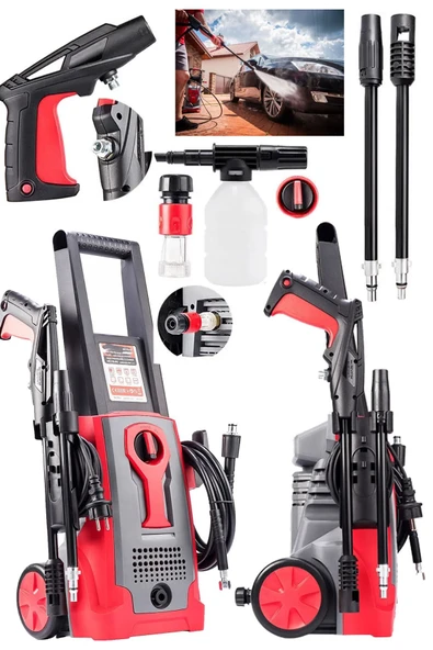 DEKO TURKEY Yüksek Basınçlı 150Bar 3000W Çok Fonksiyonlu Bahçe ve Oto Yıkama Makinesi  5Mt Hortum Köpük Tabanca - Resim 2