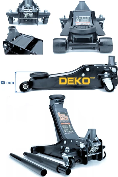 DEKO TURKEY Profesyonel Seri Güçlendirilmiş Çift Çelik Piston Oto Garaj Krikosu Alçak Şase Araç Krikosu 47cm Max - Resim 2