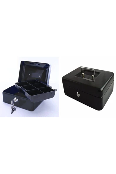 DEKO TURKEY Yerli Üretim Büyük Boy Anahtarlı Çelik Kasa Bozuk Para Kasası Nakit Kutusu Cash 9x18x25cmdkt-cashbox - Resim 3
