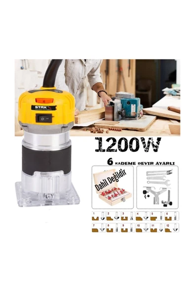STAXX POWER Staxx Pro Devir Ayarlı 1200w Formika Traşlama Freze Makinesi 6mm Pens 2 Yıl Garantili - Resim 4